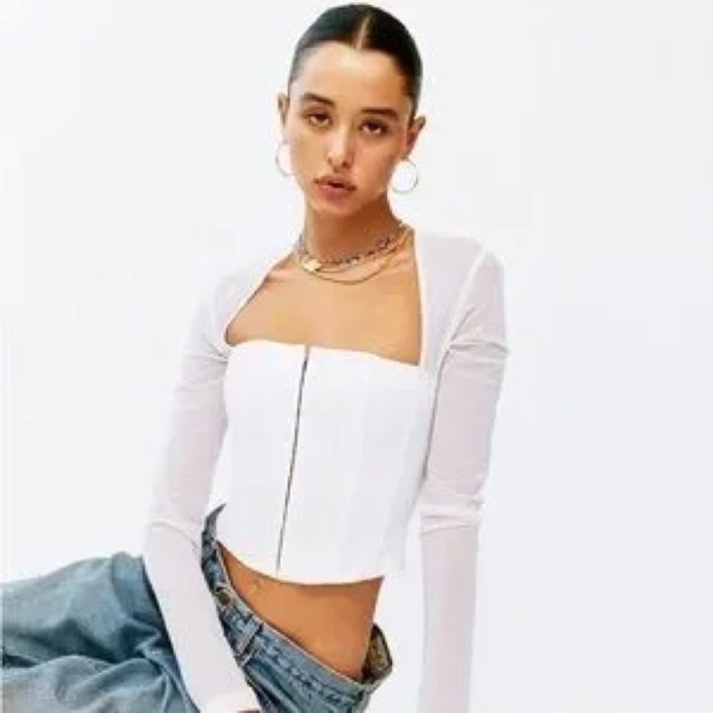 White With Jean Mesh Bustier top - Picture 3 of 7